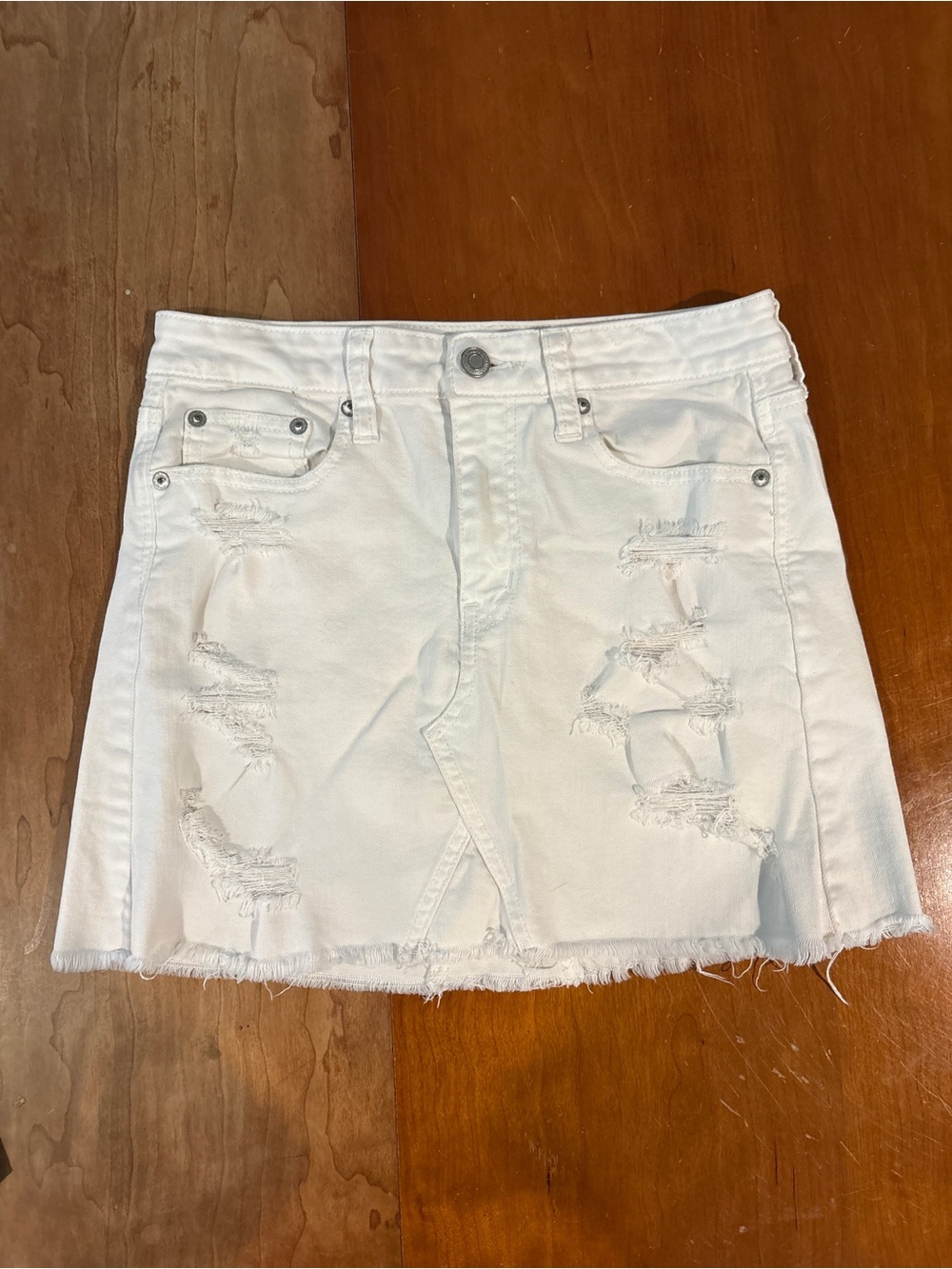 American Eagle White Distressed Denim Miniskirt